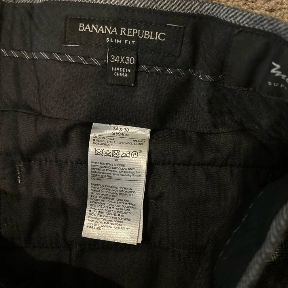 Banana Republic Men's Slim Fit Marzotto SUPER 110's Gray Herringbone Wool 34x30